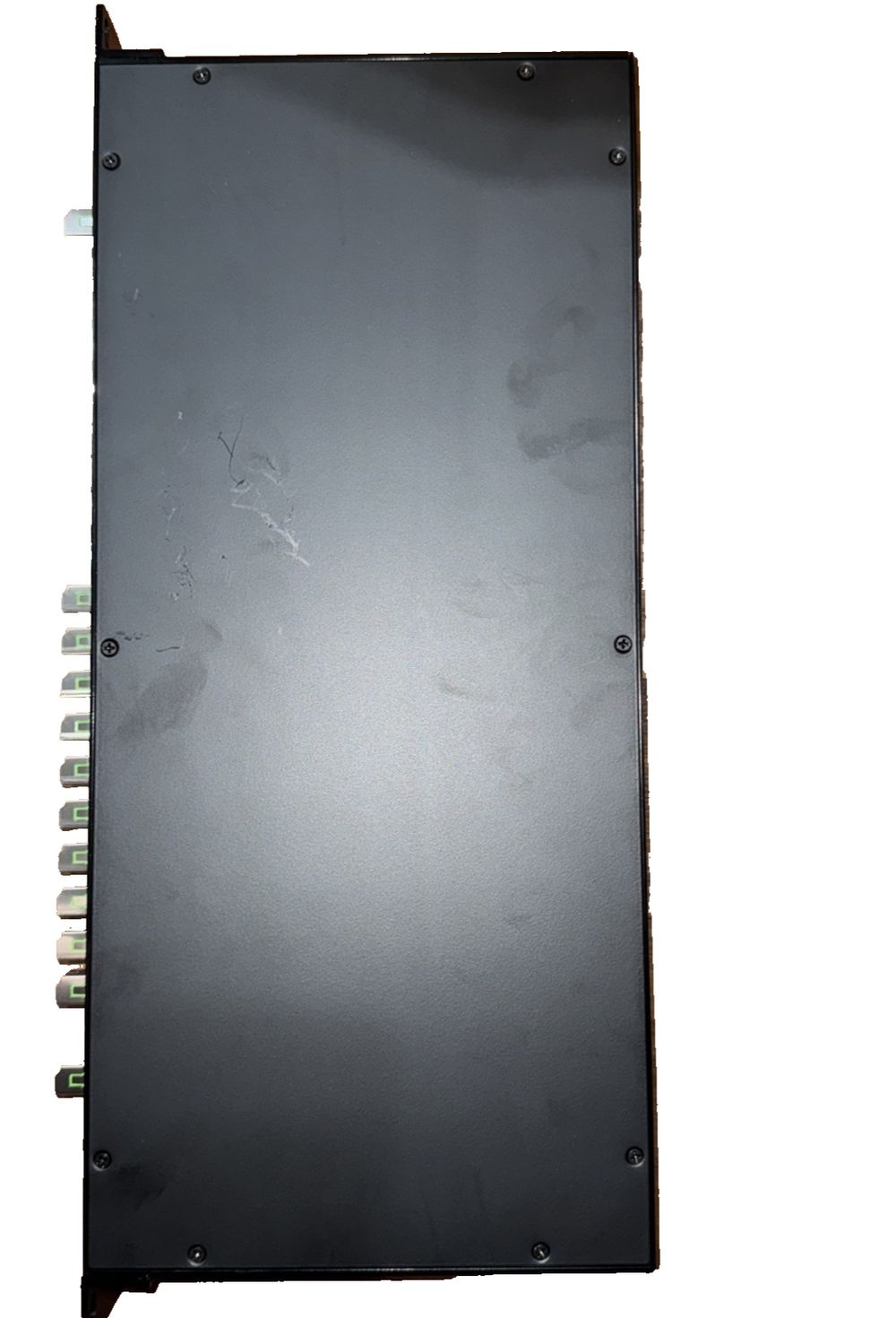 Solid Optics SO-CWDM-DUAL-Ultra Mux-18CH+moon-lc apc (No Cables) – a black plastic enclosure with four screws