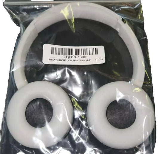 Sony WHCH520/W Wireless Bluetooth Headphones (White) - No Packaging, Great Condi – a pair of white ear pads with a black and white label