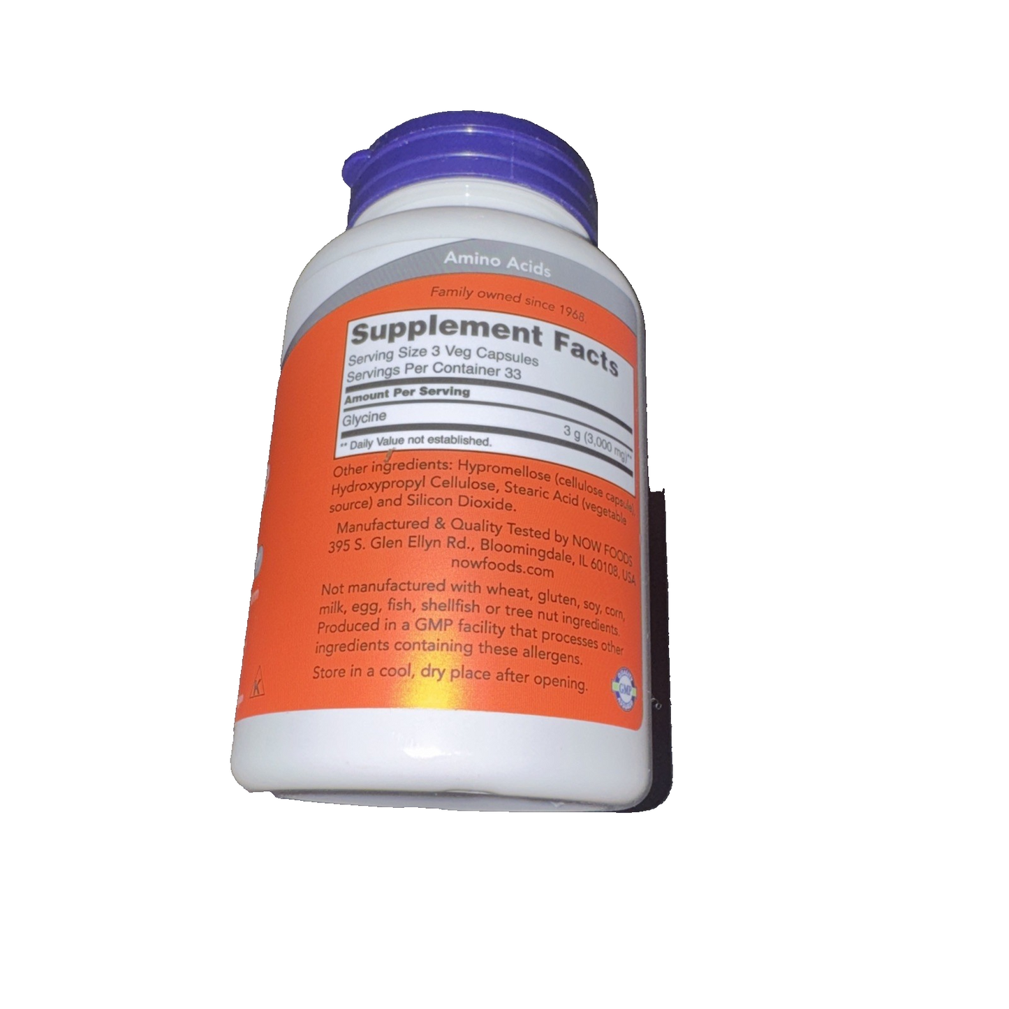 NOW Foods Supplements, Glycine 1,000 mg Free-Form, Neurotransmitter 100 Capsules