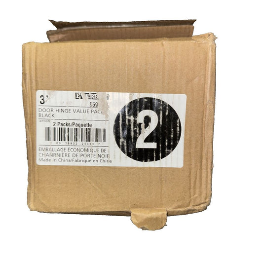 Everbilt 859-318 Door Hinge Value Pack Black 3" (24-Pack) – a brown cardboard box with a label on it