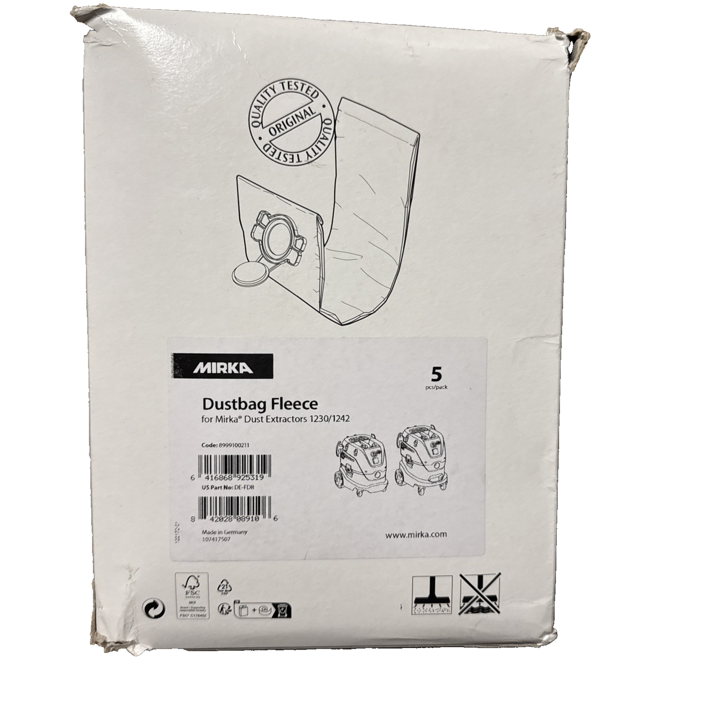 Mirka Dustbag Fleece DE-FDB For Mirka Dust Extractors 1230/1242 5 pack