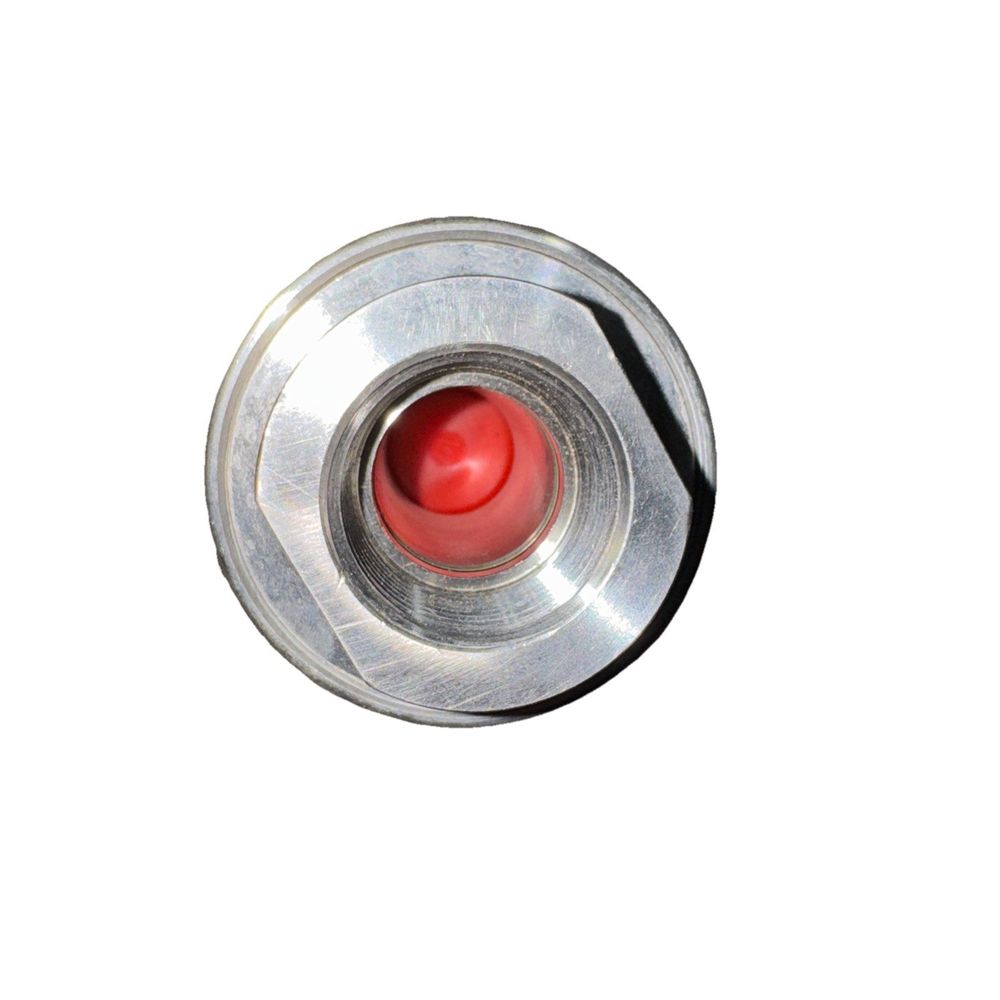 1" FNPT x 1" MNPT E-Z Turn Hose End Swivel ME850SS-8, Marshall Excelsior – a red button with a metal ring