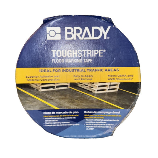 Brady Part: 104372 | Solid Colored ToughStripe® Tape 100' – a blue and yellow tape with the words, tough tape