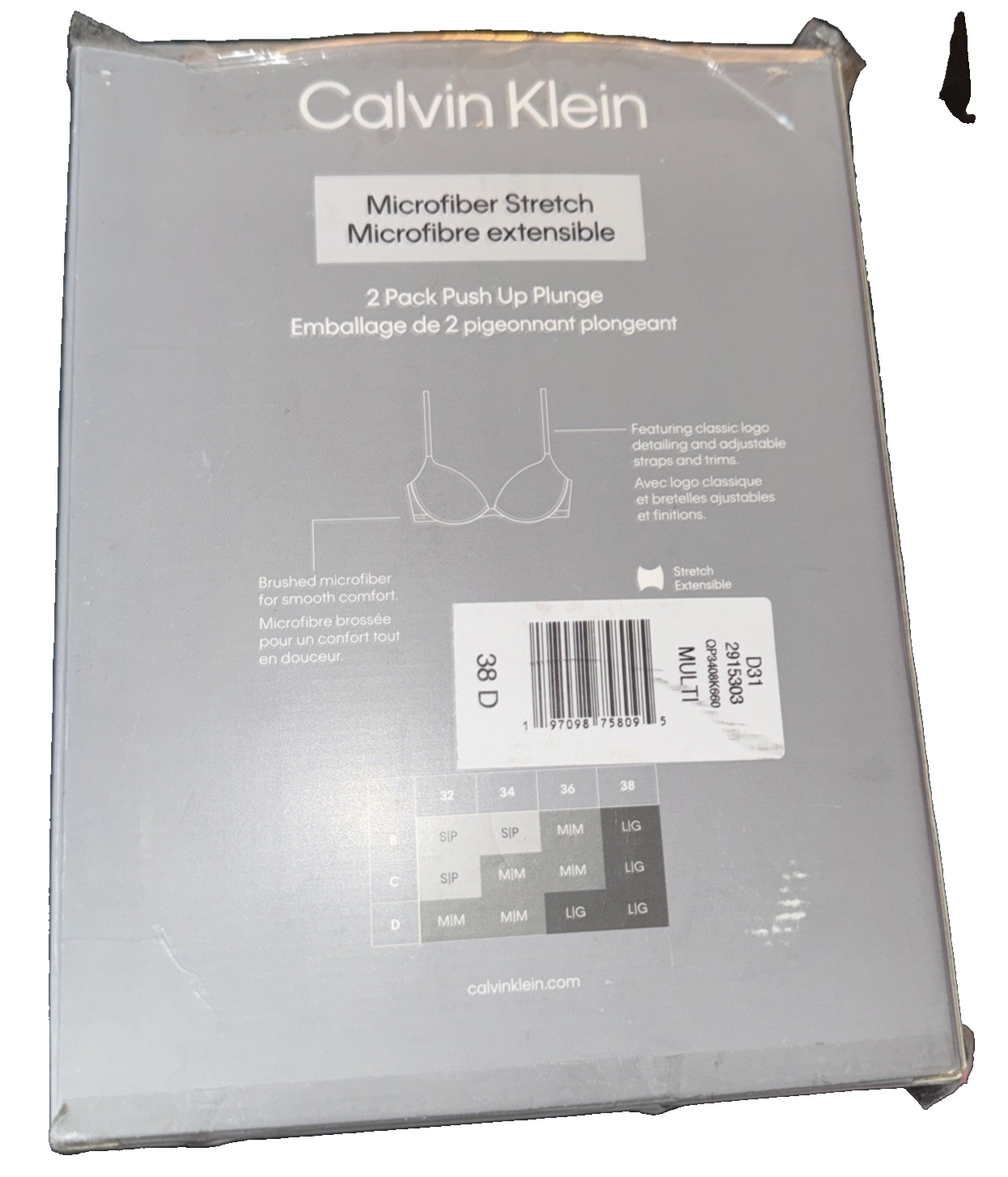 Calvin Klein 2-Pack Push Up Plunge Bra Pink and Grey  Size 38D