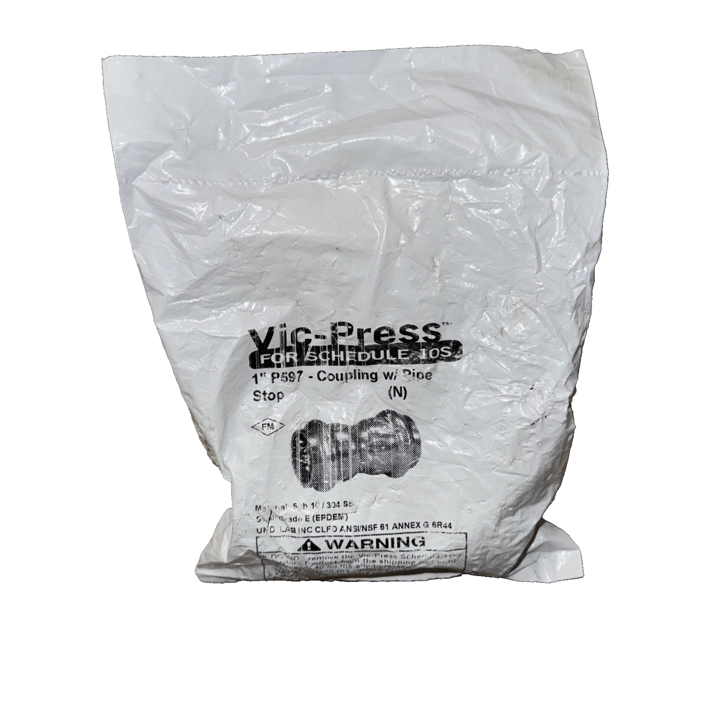 Victaulic P597 Vic-Press Coupling 1-1/2" 304-Stainless Steel S/10 w/ Pipe Stop