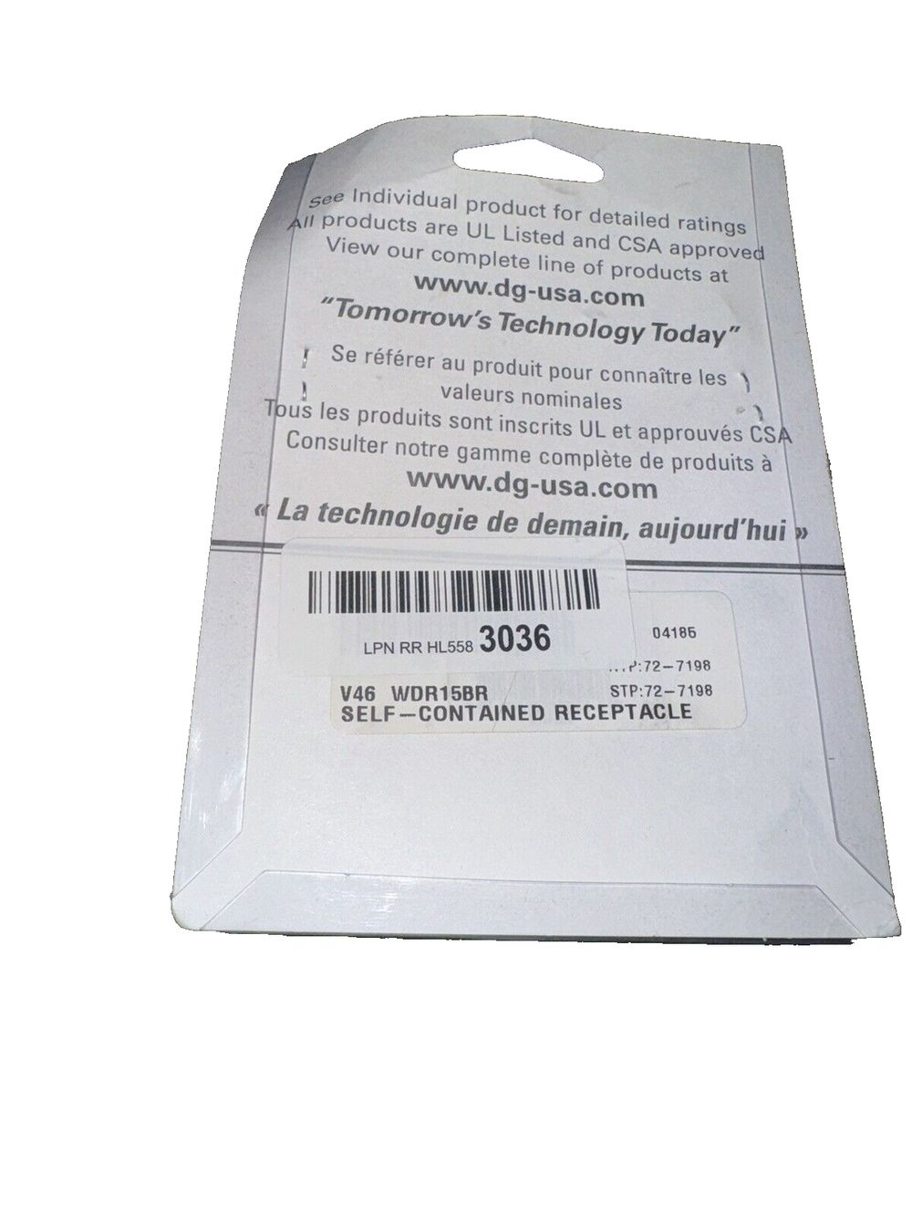 Valterra Diamond Group by DG15BRVP Decor Receptacle with Cover - 15A, 125V, Brow – a white plastic box with a label on it
