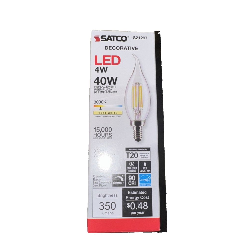 Satco S21297 4CA10/LED/930/CL/120V/E12-6 Pack – satco led bulb 4w