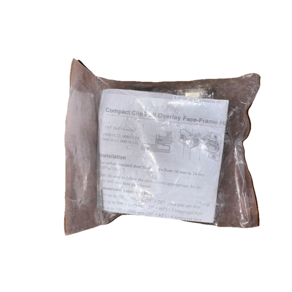 110° Overlay Compact Blumotion Clip Hinges – a bag of brown paper with a white label