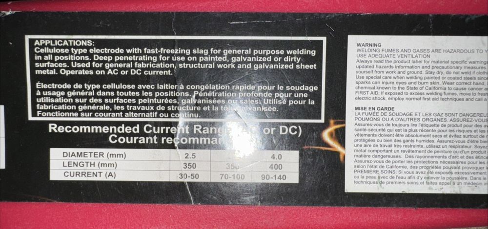 Mild Steel Electrodes E6011 2.5MM 2kg Powerweld, Power Weld – a label on a red box with a black and white label