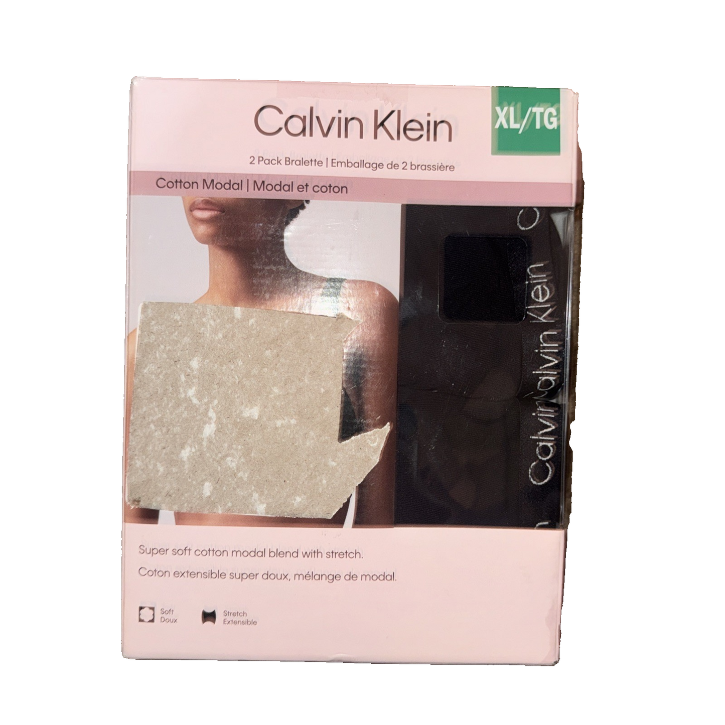 Calvin Klein 2 Pack Bralette Cotton Modal Black SIze Extra Large