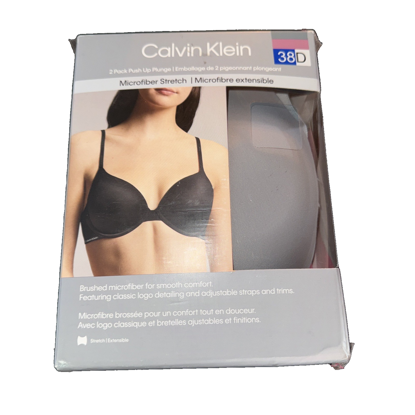 Calvin Klein 2-Pack Push Up Plunge Bra Pink and Grey  Size 38D