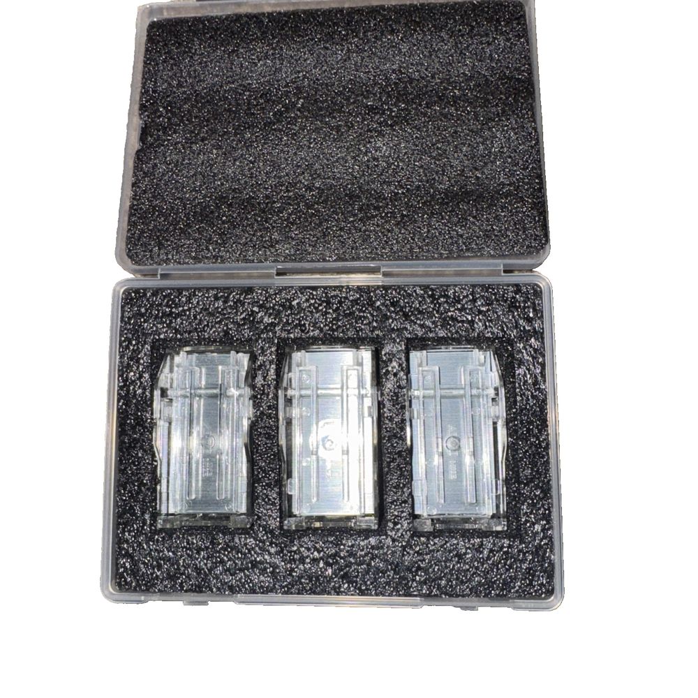 Avanternity Model 7 Staple Cartridge Pack, Work with Avanternity Pro-60E Heavy – a black plastic case with three small plastic cartridges i…
