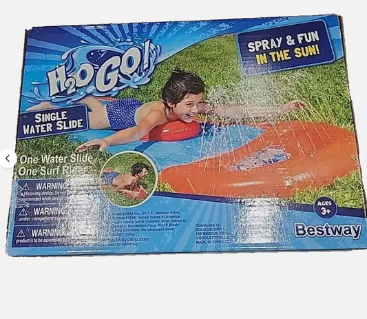 Bestway H2O GO Inflatable Kids Slip and Slide with Drench Pool - New in Box – a box of water sliders in the sun
