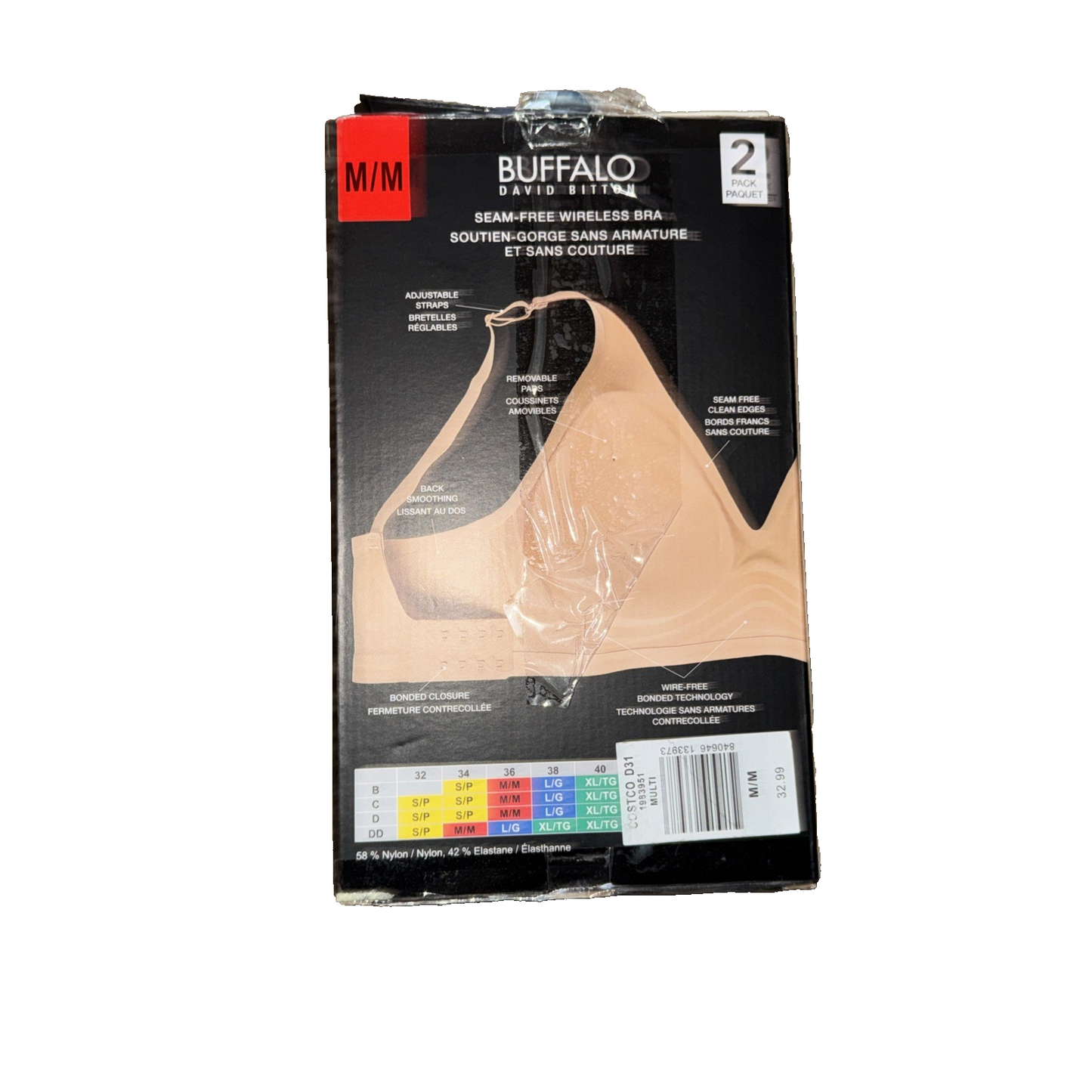 Buffalo David Bitton Wire Free Bra 2 Pack Colors Black And Navy Blue Size Medium