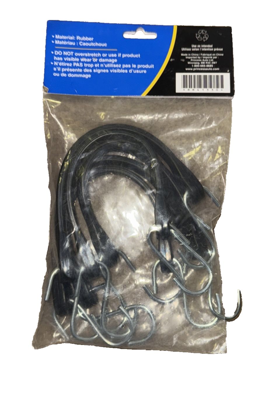 5 pc 10 Inch Rubber Tie Downs Power Fist, PowrFist – a black plastic hook with a white plastic hook