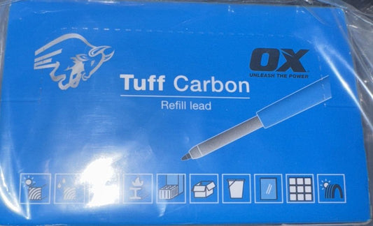 OX Pro Tuff Carbon Pencil Refill Carton 10 Packs (100 Total) Graphite, OX TuFF – a blue box with a white logo on it