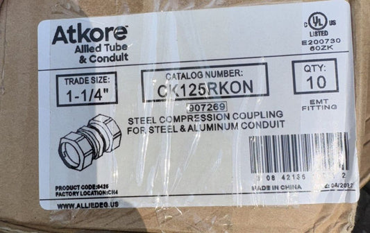 ATKORE CK125RKON 1-1/4" Compression Coupling 10 Pack – a brown bag with a white label on it