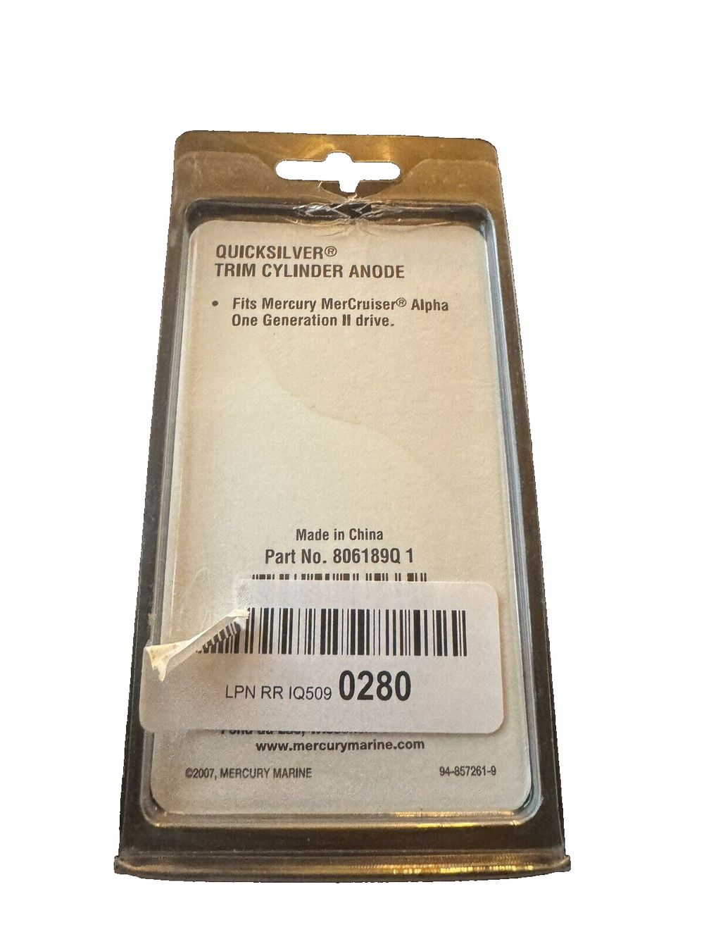 Quicksilver 806189Q1 Aluminum Anode for MerCruiser Alpha One Gen II Trim Cylinde – a small metal plate with a bar on it