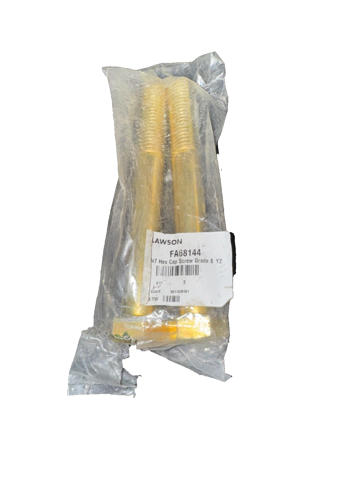 Grade 8 Hex Cap Screw 7/8-9 x 7", Alloy Steel, Yellow Zinc, Coarse (2-Pack)