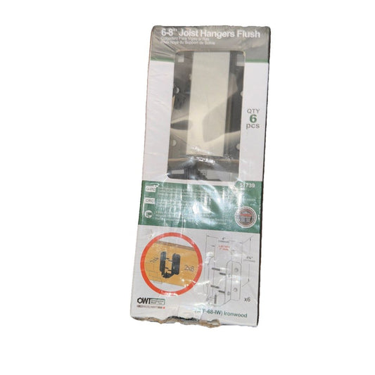 OZCO 51739 Ironwood Joist Hanger Flush 6 to 8-inch, (6 per Pack) – a package of a white plastic box with a white plastic cover