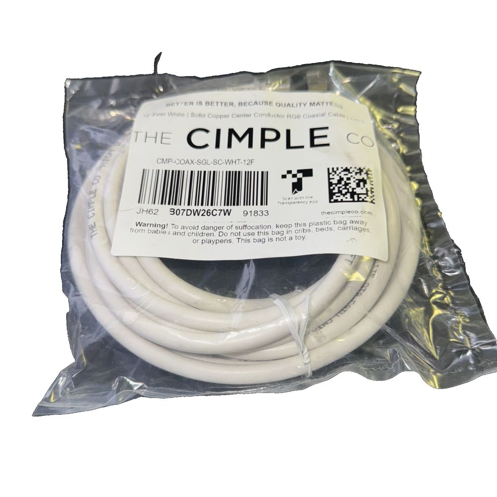 The Cimple CO 12" Feet White Solid Copper Centor Conductor RG6 Coax Cable – thermic cable, white, 1 / 2 ' ' '