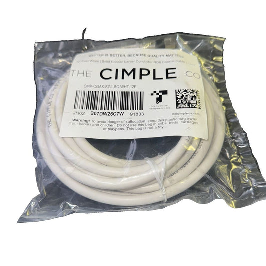 The Cimple CO 12" Feet White Solid Copper Centor Conductor RG6 Coax Cable – thermic cable, white, 1 / 2 ' ' '