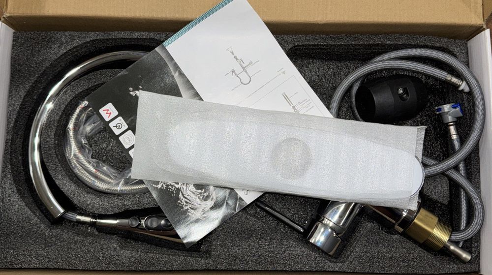 Sanitary Wares Kitchen Faucet Kit Modern Stainless Steel – a box with a box containing a box of electronic devices