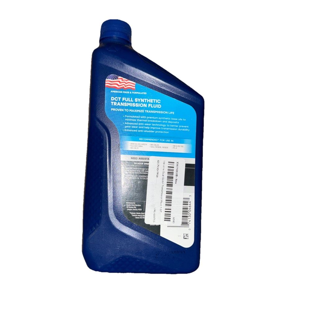 Valvoline Full Synthetic Dual Clutch Transmission Fluid 1 US QT – a bottle of blue liquid