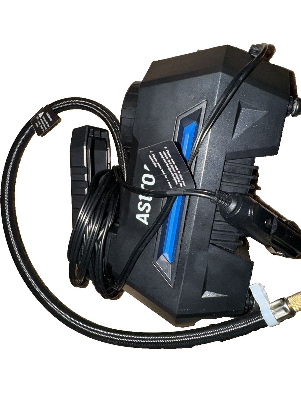 AstroAI Tire Inflator Portable Air Compressor Air Pump for Car Tires - Car Acce – a black and blue charger with a cable
