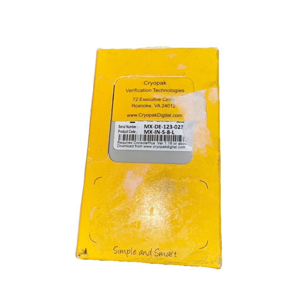 cryopak imini temperature data logger – a yellow plastic box with a label on it