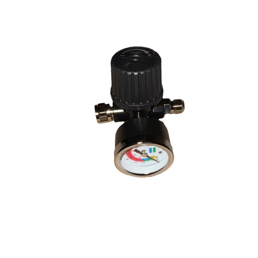 Le Lematec Diaphragm Type Air Compressor Pressure Regulator With Gauge 1'4" NPT – a black pressure regulator valve with a white background