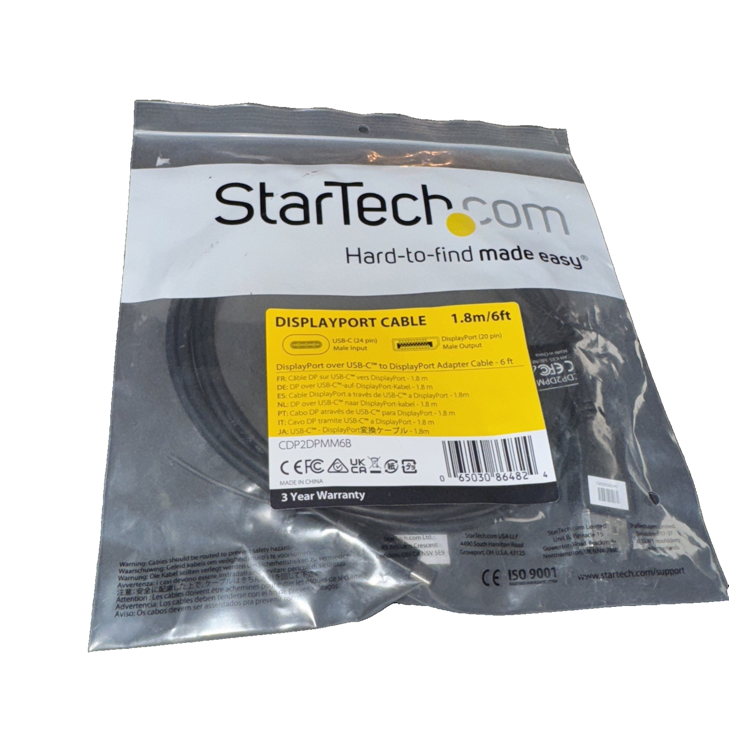 StarTech.com 6ft/1.8m USB C to DisplayPort 1.2 Cable 4K 60Hz - USB-C to
