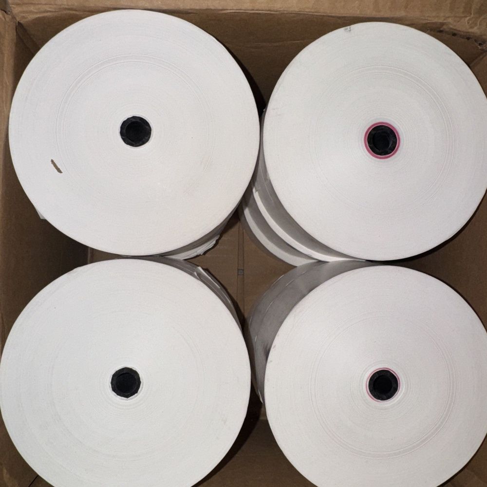 2.37"x800' Phenol Free 12 Rolls, DaveyDooDeals – four rolls of white paper in a cardboard box