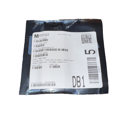 621-SBR30300CTFP Diodes INC 10 Pack, Mouser Electronics – a white label with a barcode on it