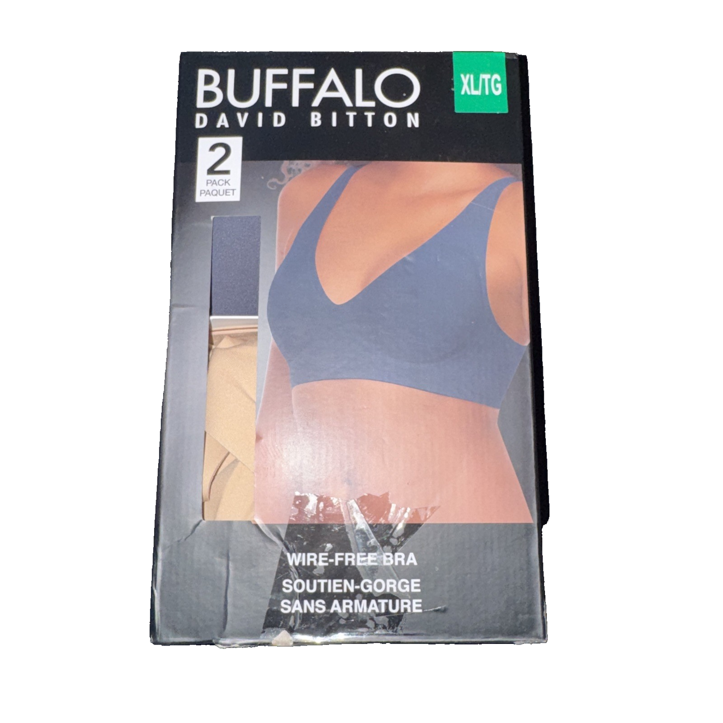 Buffalo David Bitton Wire-Free Bra 2 Pack Beige And Black Size XL
