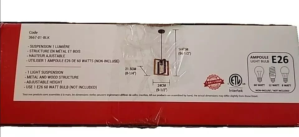 Vintage Weston 1-Light Pendant Fixture - Black & Wood Rustic Lighting - 60W – a box of light bulbs