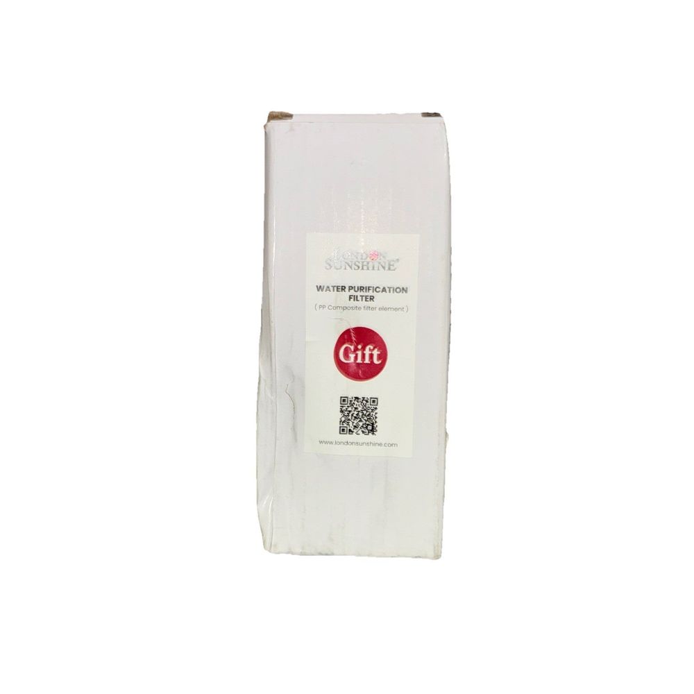 London Sunshine Water Purification Filter – a white bag of coffee with a red circle on it