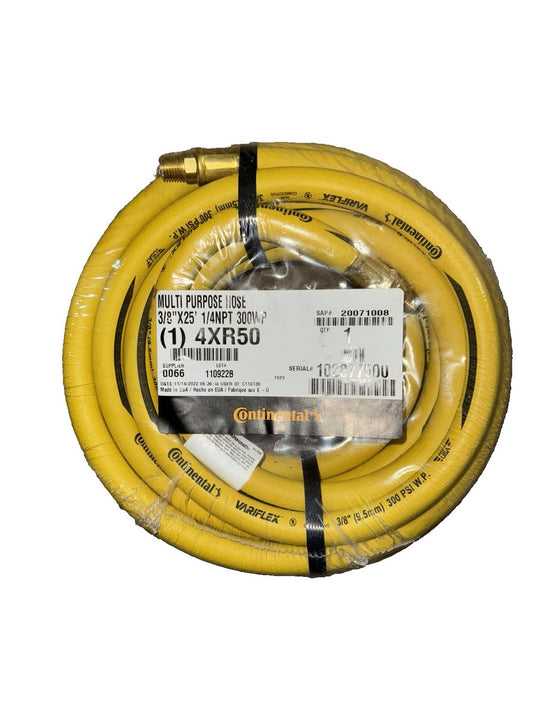 Continental Multi-Purpose Hose 3"'x25'1/4 NPT 300WP – a yellow hose with a black handle