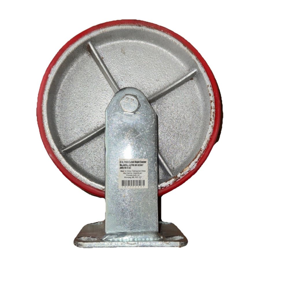 POWERFIST Poly/Steel Rigid Casters 8 Inch, DaveyDooDeals – a red and silver metal plate with a red handle