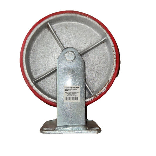 POWERFIST Poly/Steel Rigid Casters 8 Inch, DaveyDooDeals – a red and silver metal plate with a red handle