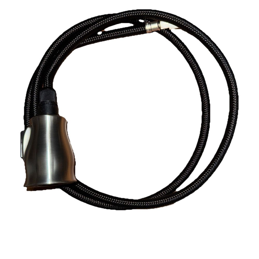 Delta Leland Spray Assembly - Pull-Down Kitchen, Stainless – a black hose with a metal handle