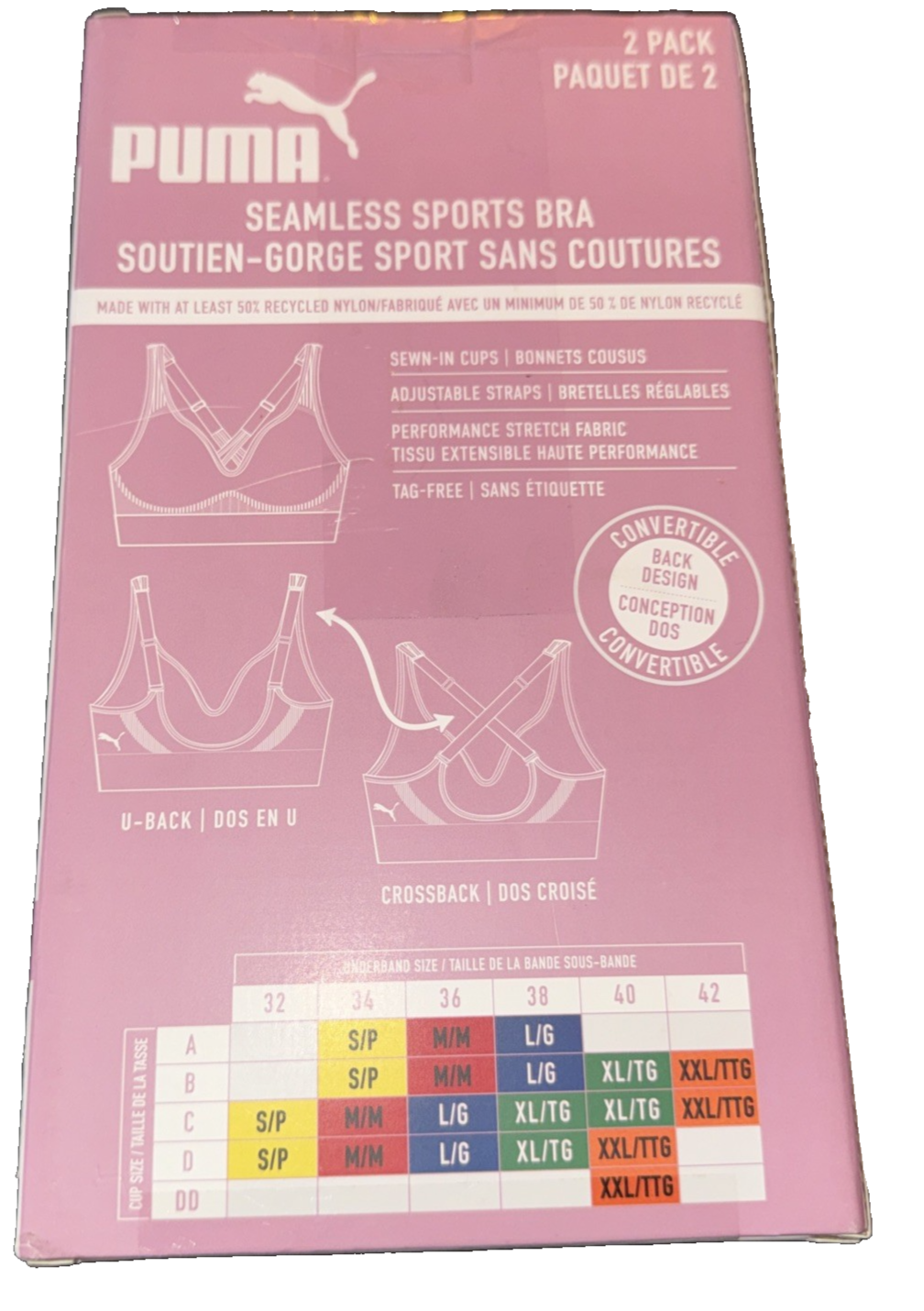 Puma 2 Pack Sports Bras Color Grey And Pink Size Medium