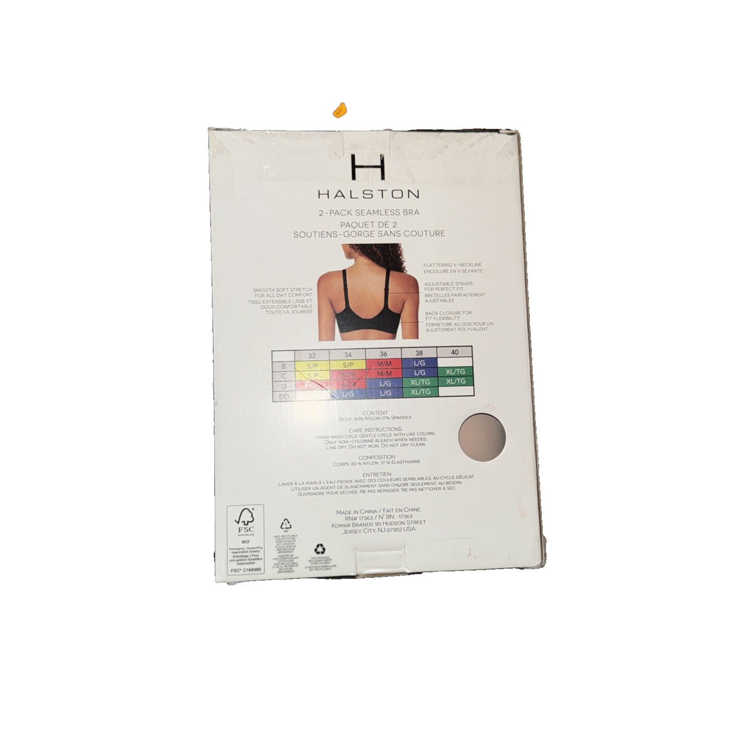 Halston 2 Pack Seamless Bra Colors Beige and Black Size Small