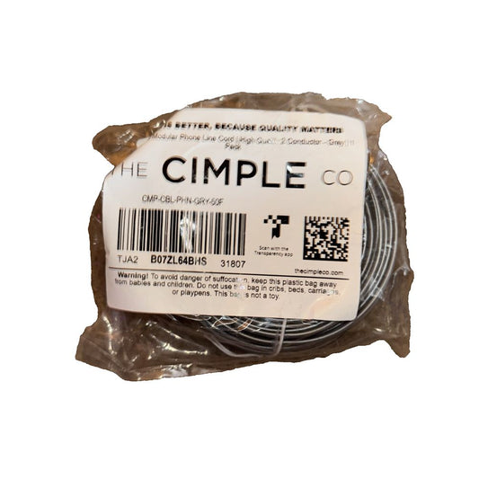 The CImple Co 50 Ft Modular Phone Line Cord High quality 2 Conductor Grey 1 Pack – thermic cable cable, 1 / 2, 5 mm, white