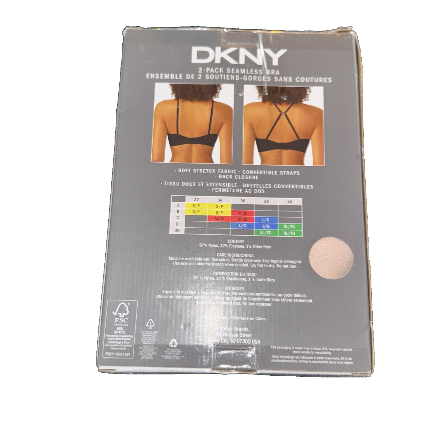 DKNY 2-Pack Seamless Bra Colors Beige And Black Size XL
