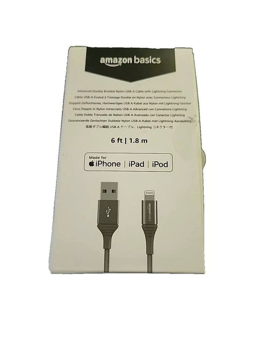 Nylon Braided Usb-A To Lightning Connector 6Ft/1.8M MFi Certified, Amazon Basics – an image of an apple iphone charger cable