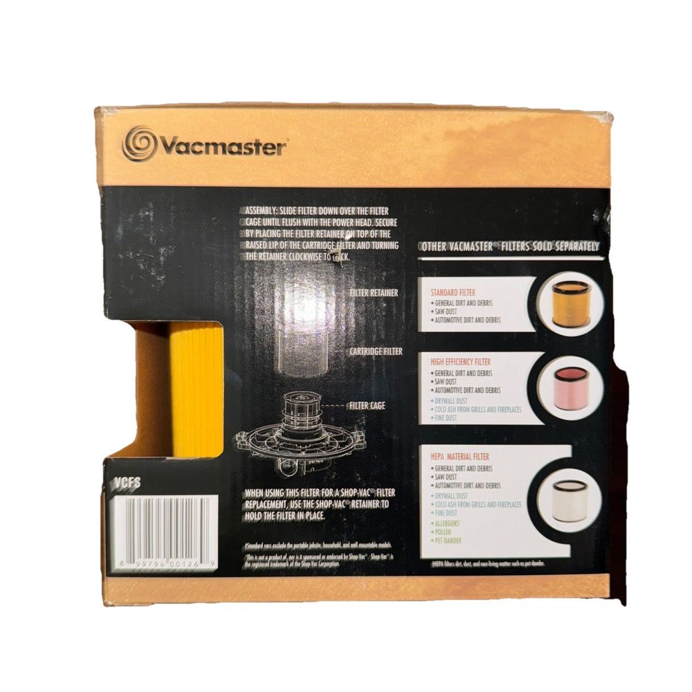 Vacmaster Standard Cartridge Filter and Retainer VCFS – a box of vacuums with a package of vacuums