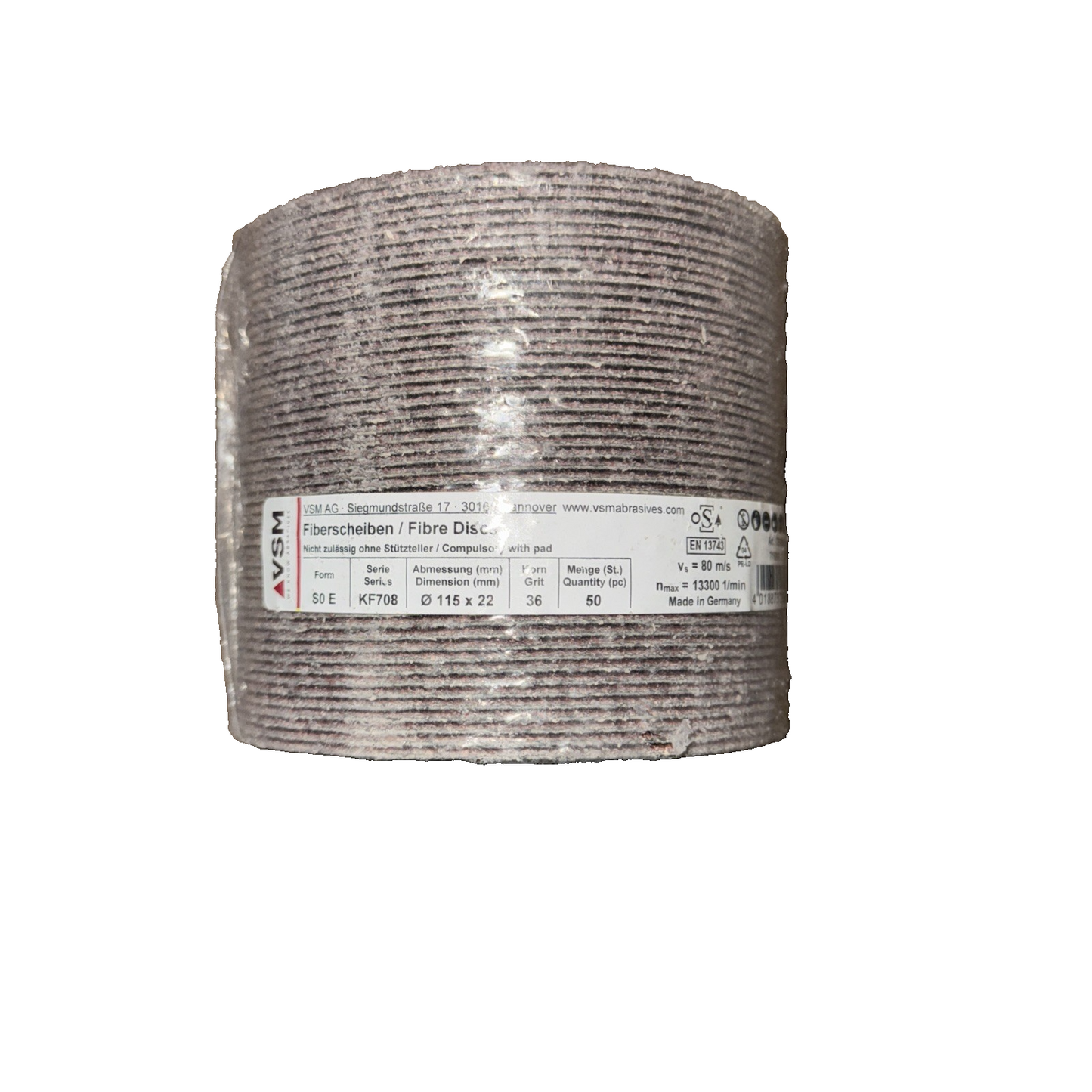 S0 E KF708 115x22MM 36 Grit Sanding Disc 50 pack