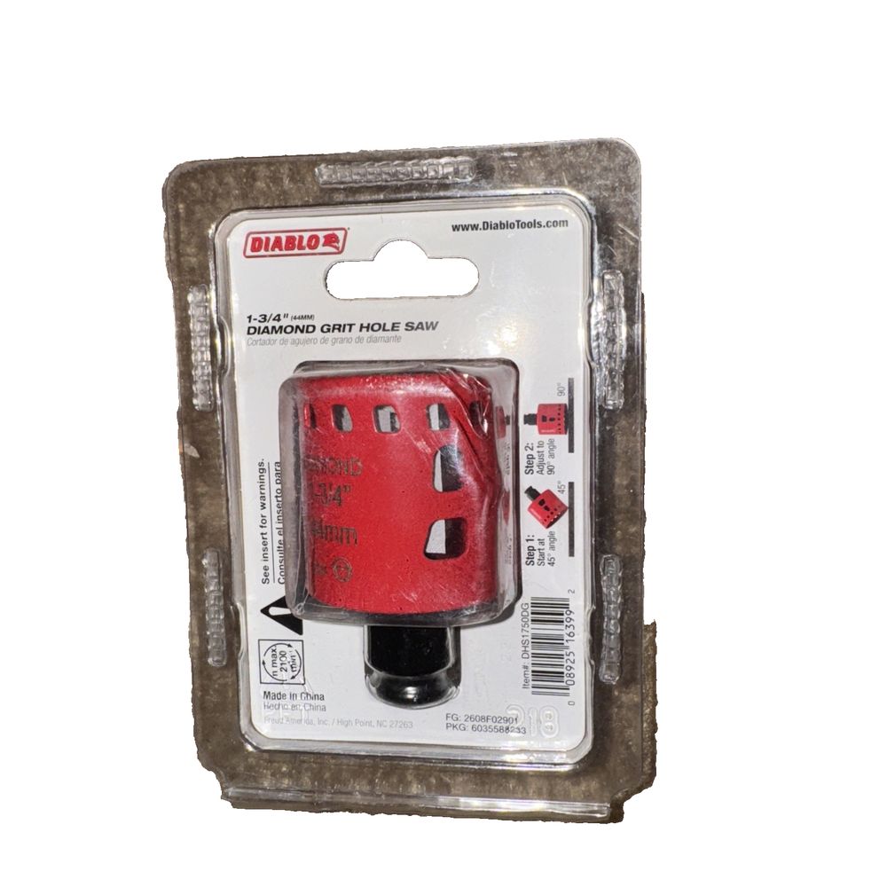 Diablo DB 1-3/4 Diamond GRIT Hole Saw – a red and black driller in a package