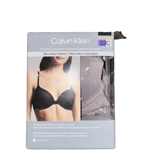 Calvin Klein 2-Pack Push Up Plunge Bra Black and Beige Size 32C